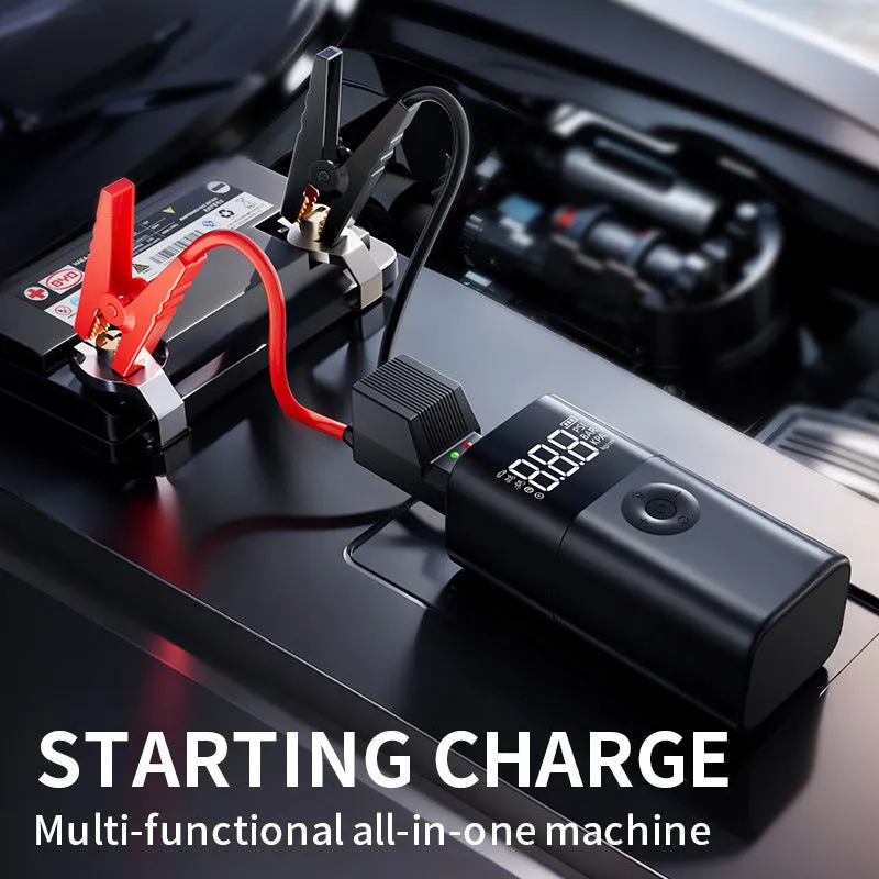 12000mAh Portable Multifunctional Car Jump Starter & Tire Inflator | All-in-One 12V Device with Phone Charging, LED Lighting, and Pressure Gauge