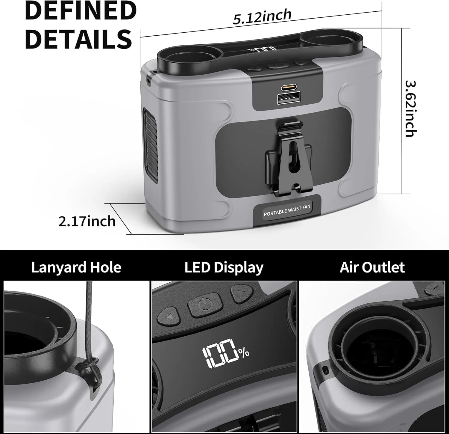 20000mAh Portable Waist Fan | Hanging Neck Fan | Strong Wind | Power Bank & LED Light | Outdoor Sports & Work