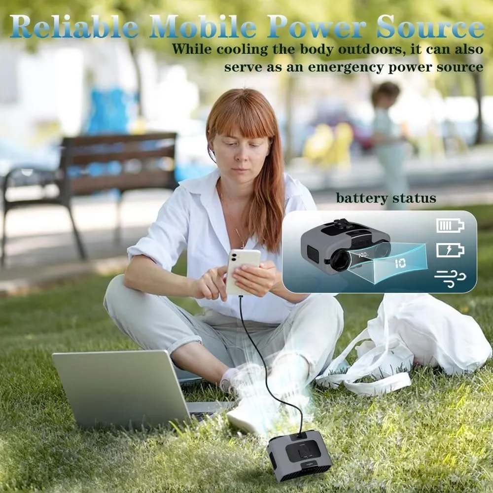 20000mAh Portable Waist Fan | Hanging Neck Fan | Strong Wind | Power Bank & LED Light | Outdoor Sports & Work
