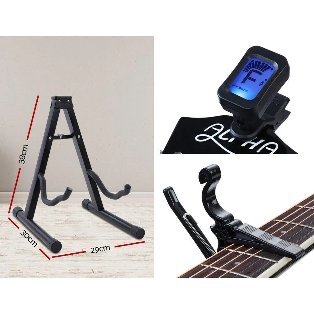 Alpha 41'' Inch Electric Acoustic Guitar Wooden Classical Full Size EQ Capo Black