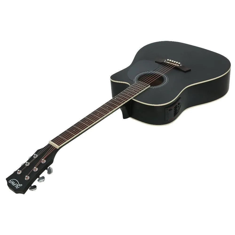 Alpha 41'' Inch Electric Acoustic Guitar Wooden Classical Full Size EQ Capo Black