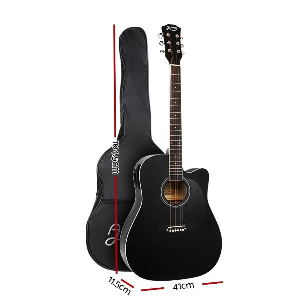 Alpha 41'' Inch Electric Acoustic Guitar Wooden Classical Full Size EQ Capo Black