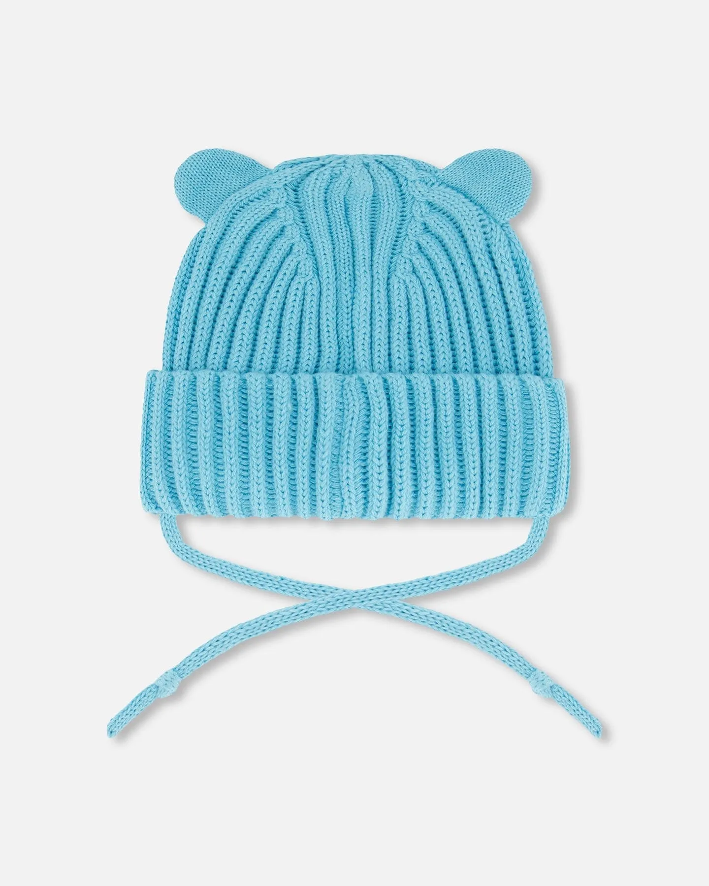 Baby Knit Hat With Strings Light Blue