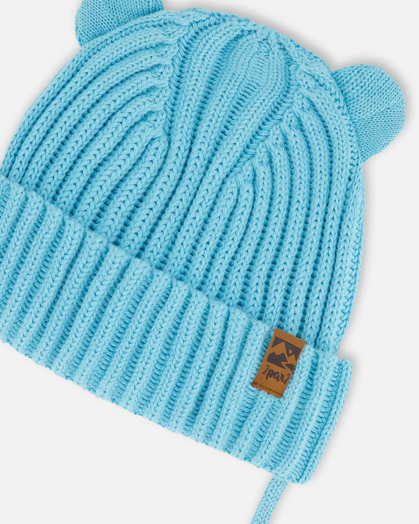 Baby Knit Hat With Strings Light Blue