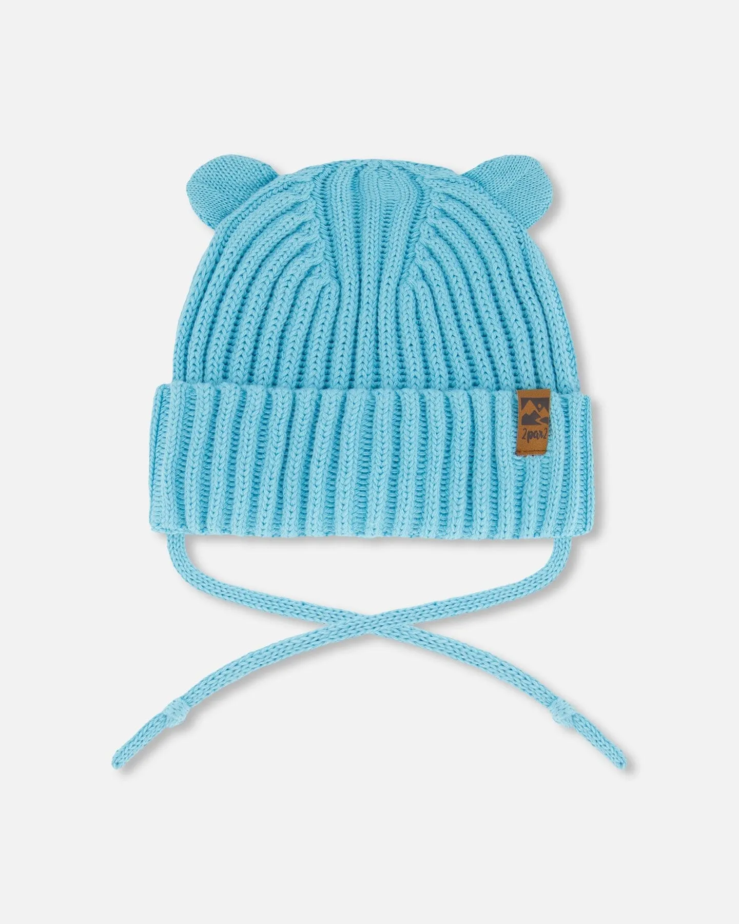 Baby Knit Hat With Strings Light Blue