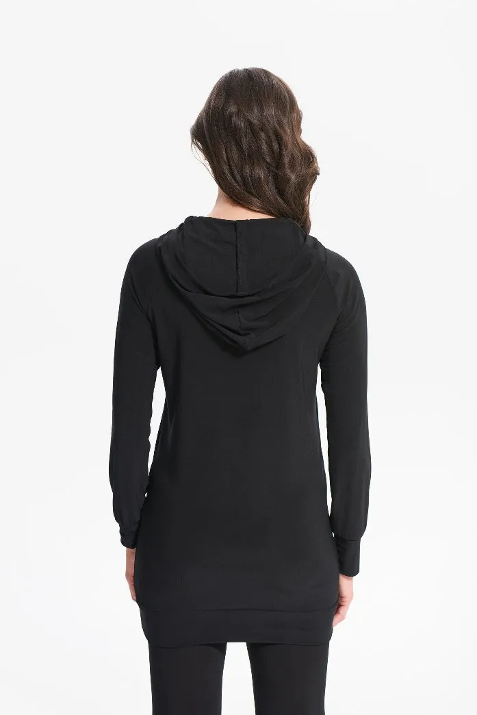 Joseph Ribkoff 214232 Black Hooded Tunic w/Sparkle Draw Strings